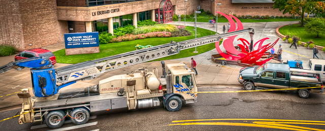 A commercial gravel truck delivering the base gravel