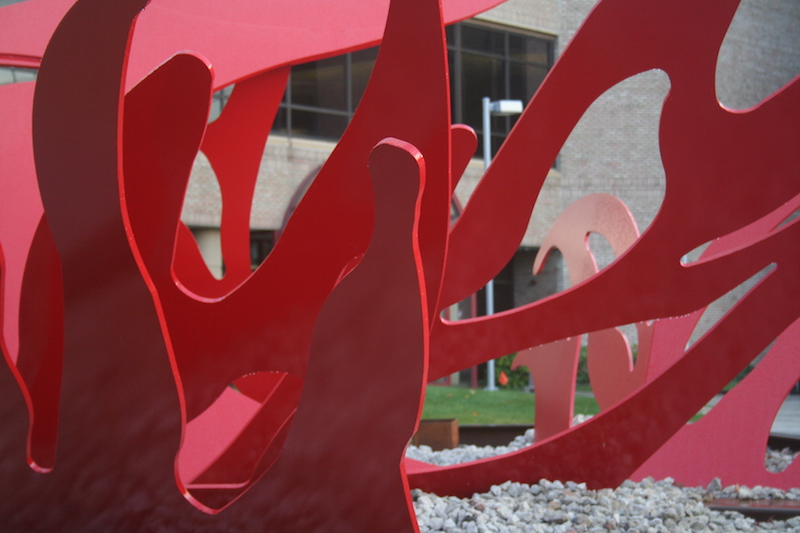 A closeup view of the sculpture